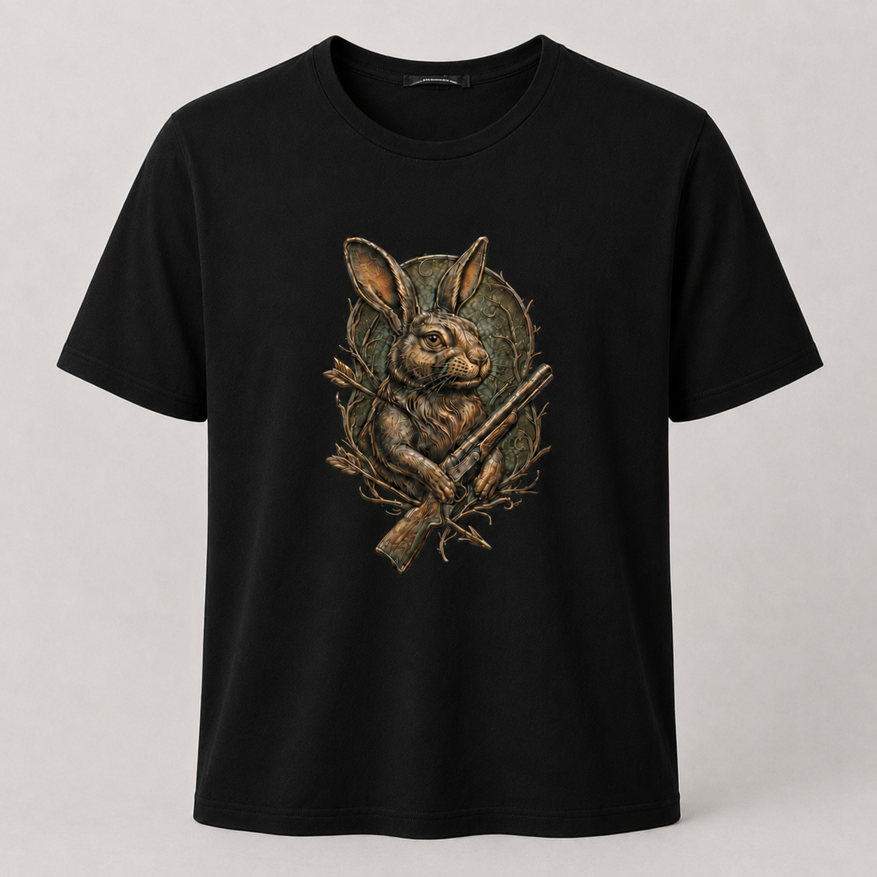 Hardstone Tüfekli Tavşan Baskılı %100 Pamuk T-Shirt