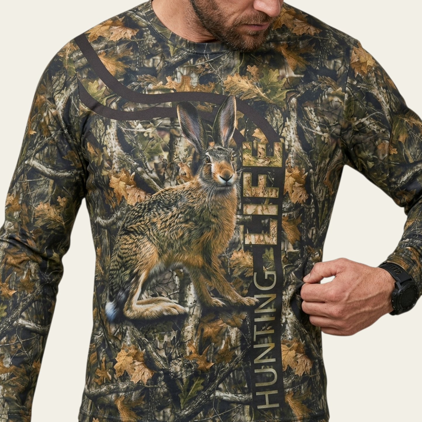 Tavşan-Meşe Desen Uzun Kollu T-shirt