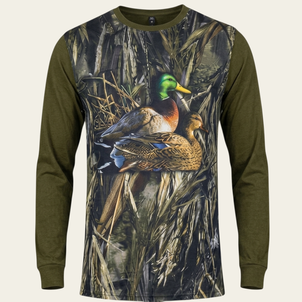 Ördek Desenli Haki Uzun Kollu T-shirt