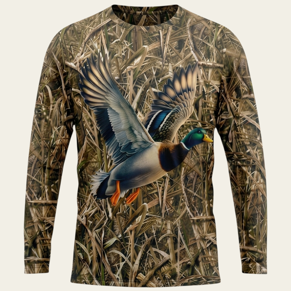 Ördek-Saz Desen Uzun Kollu T-shirt