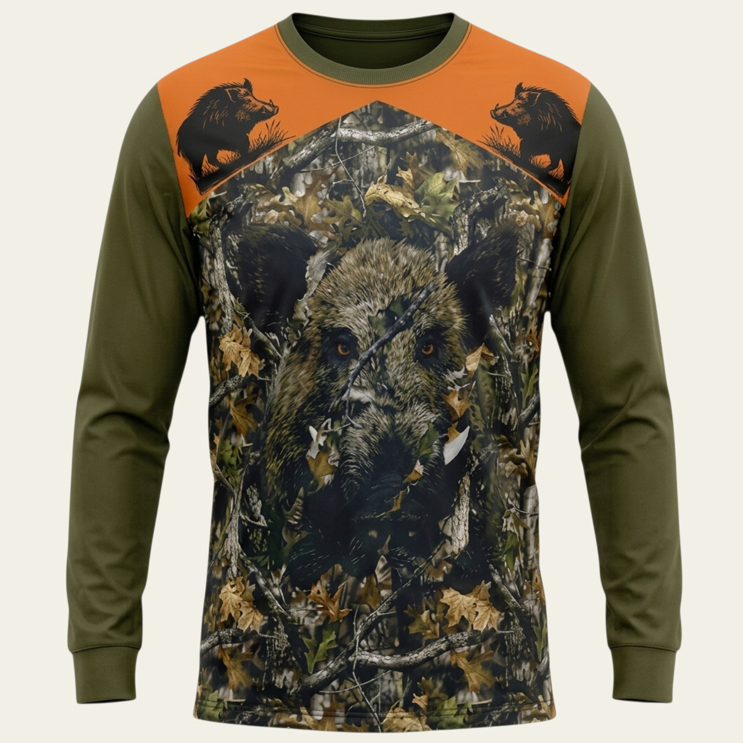 Domuz Desenli Haki Uzun Kollu T-shirt