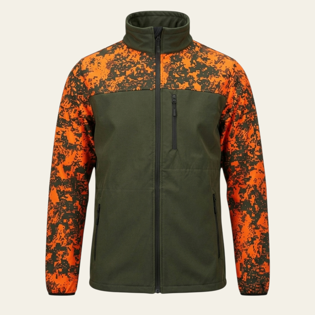 Neon / Haki Kare Desen Softshell Ceket