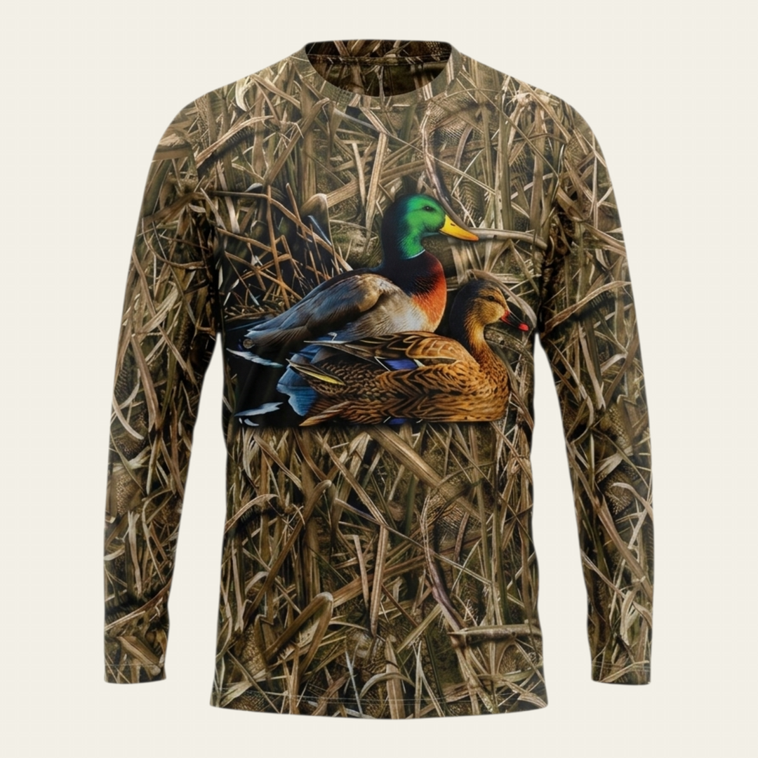 Çift Ördek Saz Desen Uzun Kollu T-shirt ön görünüm
