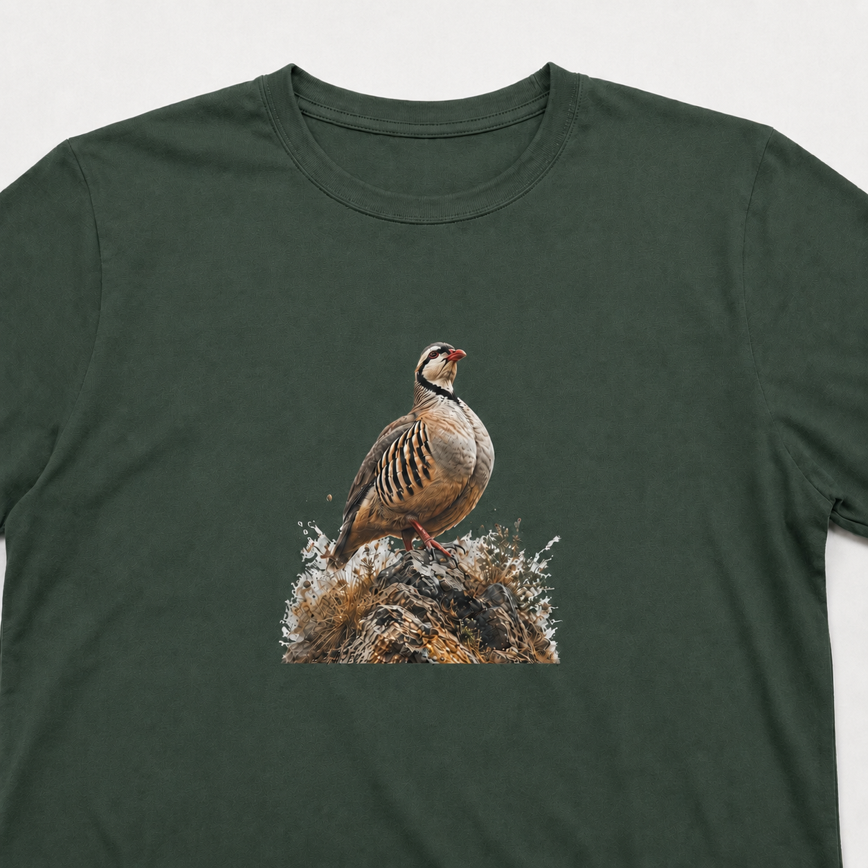 Hardstone Kınalı Keklik Baskılı %100 Pamuk T-Shirt - Haki baskı ve kumaş detay görseli