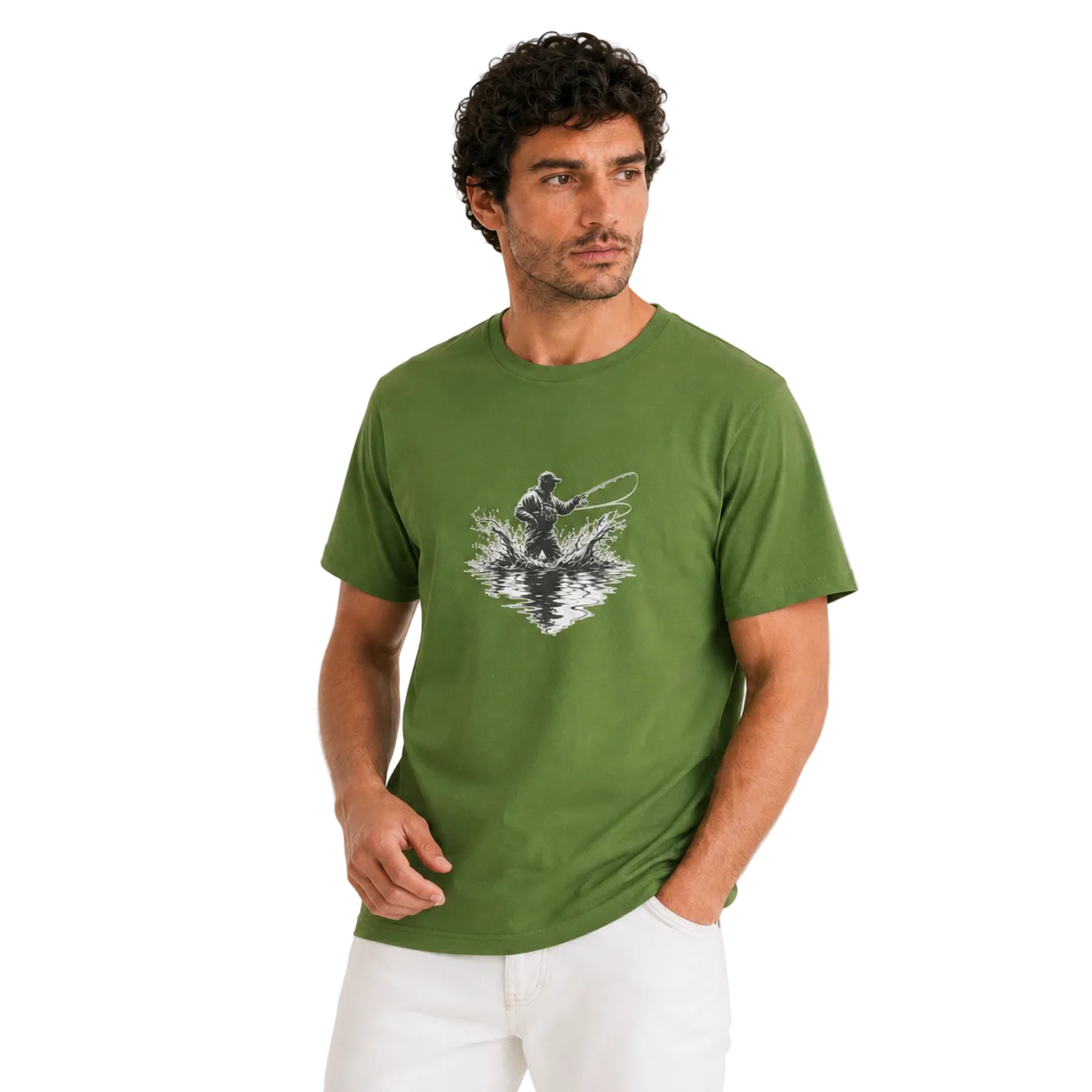 Hardstone At-Çek Balıkçı Baskılı %100 Pamuk T-Shirt baskı ve kumaş detay görseli