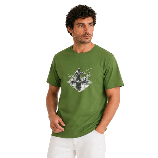 Hardstone At-Çek Balıkçı Baskılı %100 Pamuk T-Shirt baskı ve kumaş detay görseli