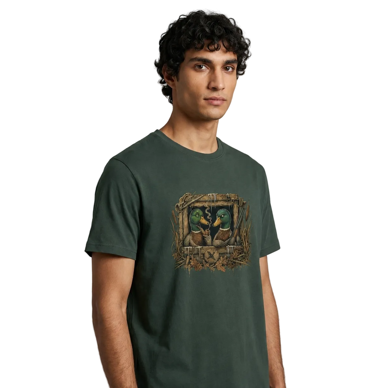 Hardstone Avcı Kulübesi Yeşilbaş Ördek Baskılı %100 Pamuklu T-Shirt model üzerinde görünüm