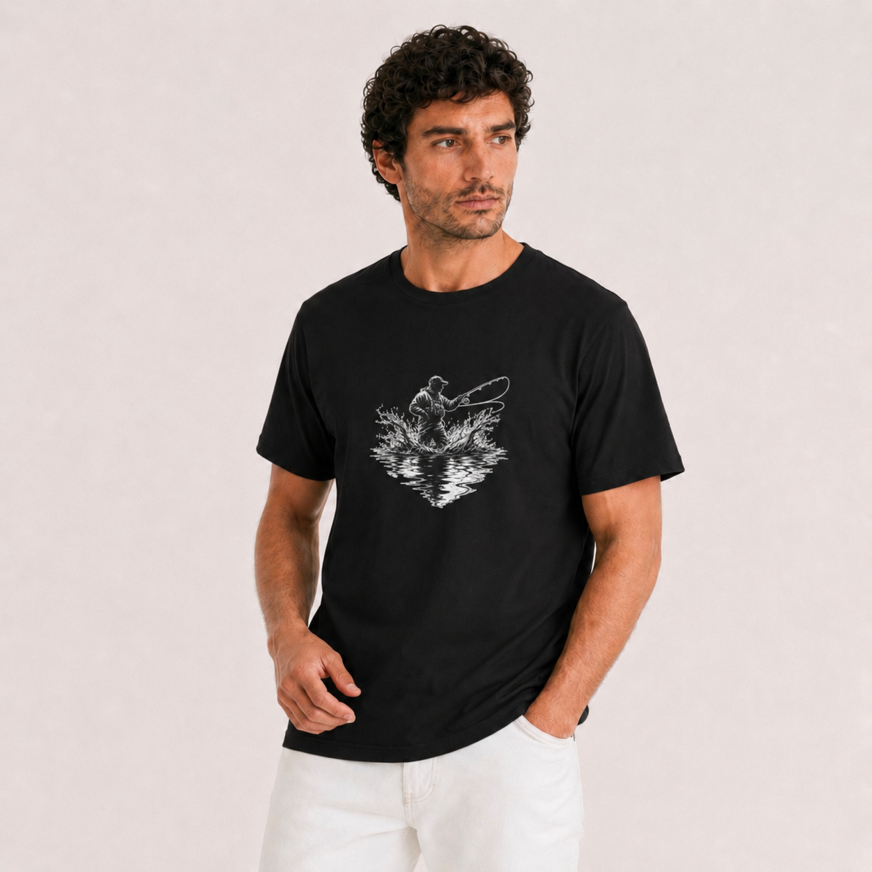 Hardstone At-Çek Balıkçı Baskılı %100 Pamuk T-Shirt