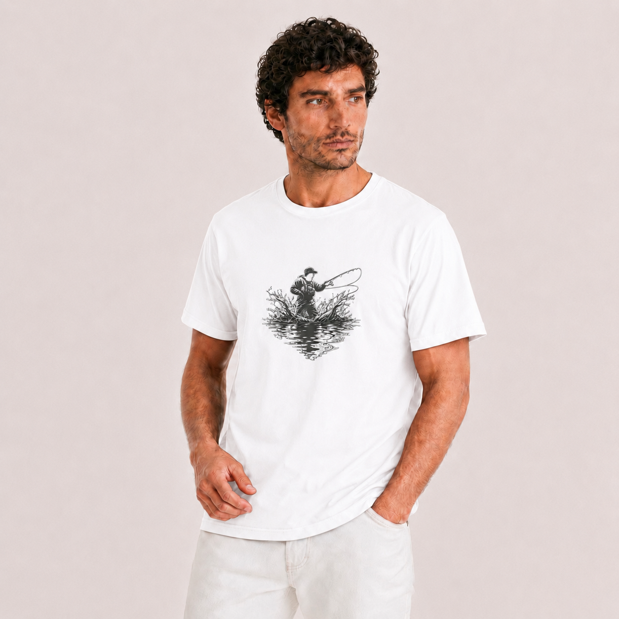 Hardstone At-Çek Balıkçı Baskılı %100 Pamuk T-Shirt