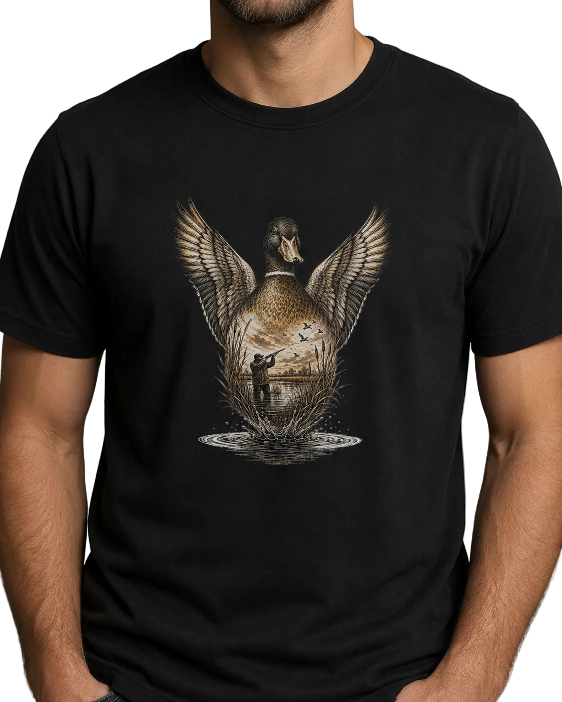 Hardstone Kanatlanan Yeşilbaş Ördek Baskılı %100 Pamuklu T-Shirt