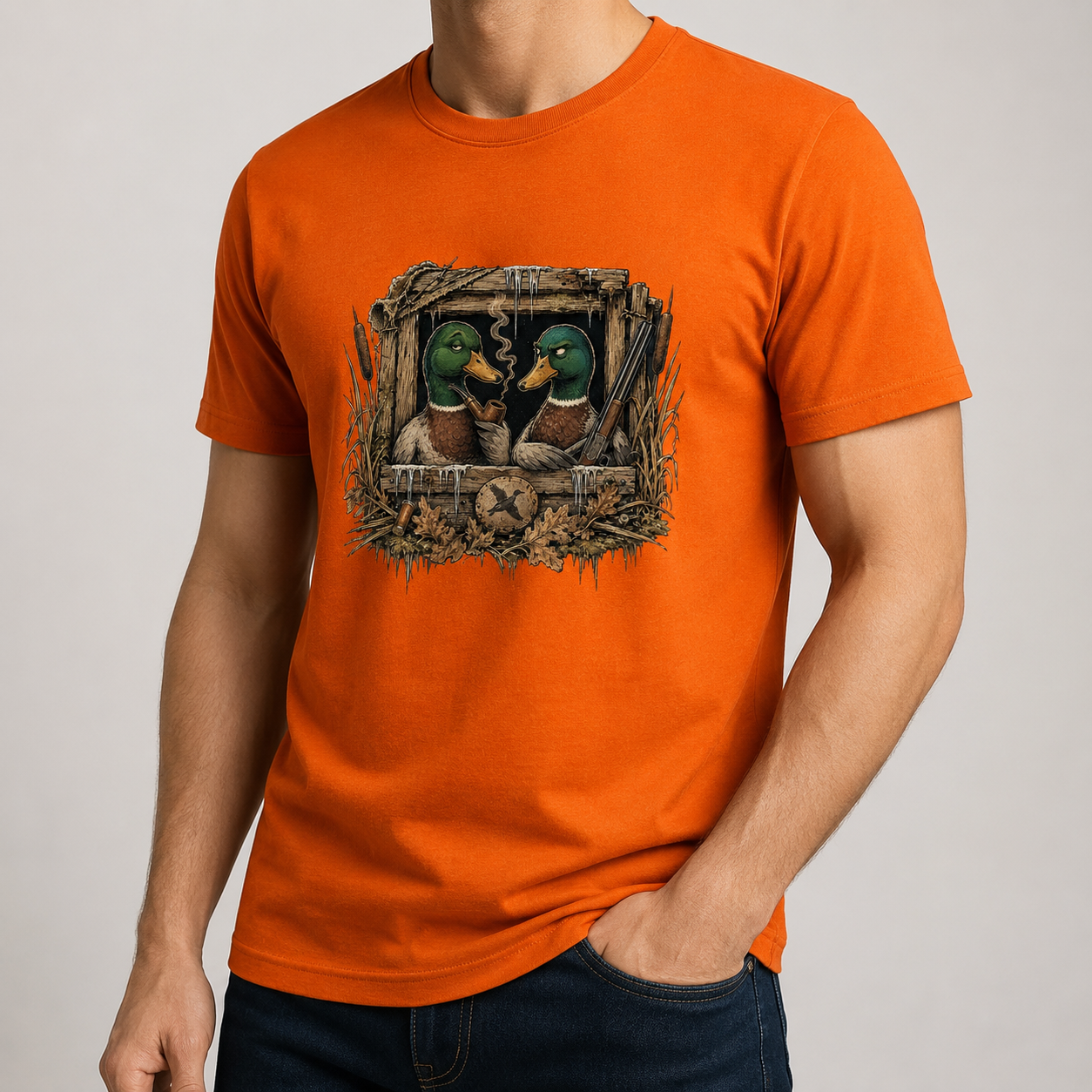 Hardstone Avcı Kulübesi Yeşilbaş Ördek Baskılı %100 Pamuklu T-Shirt