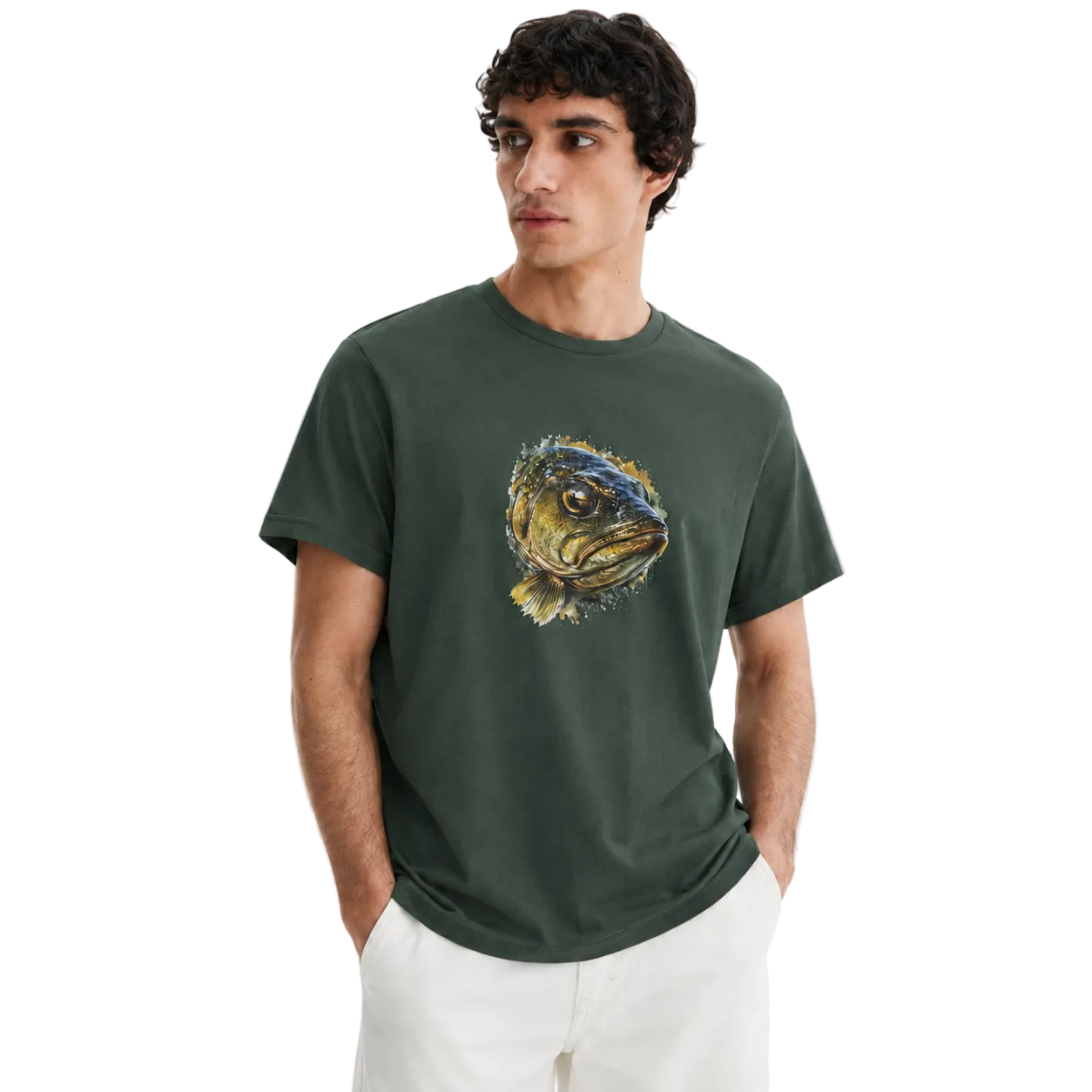 Hardstone Yırtıcı Balık Baskılı %100 Pamuk T-Shirt model üzerinde görünüm