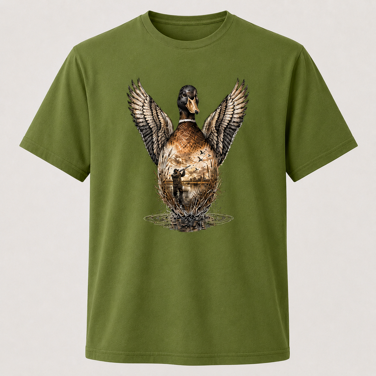 Hardstone Kanatlanan Yeşilbaş Ördek Baskılı %100 Pamuklu T-Shirt