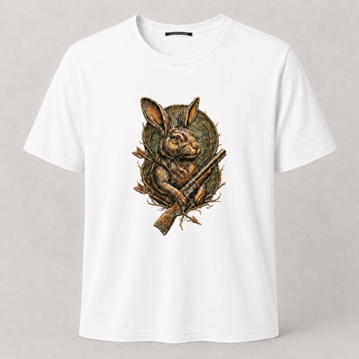 Hardstone Tüfekli Tavşan Baskılı %100 Pamuk T-Shirt