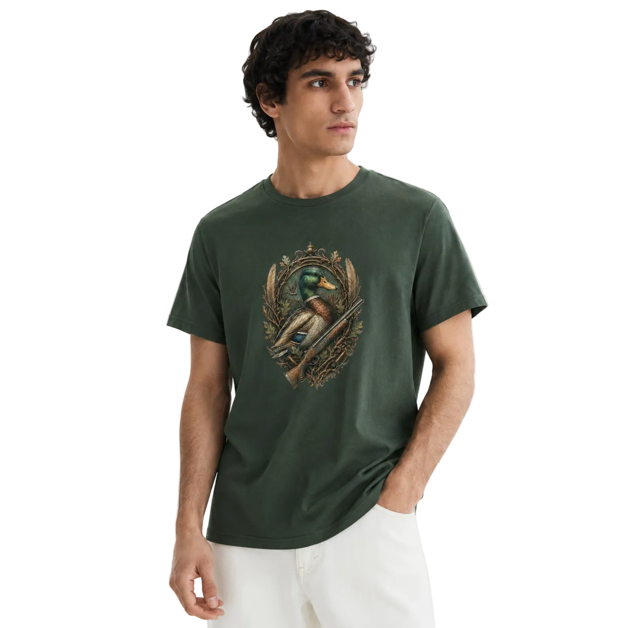 Hardstone Yeşilbaş Ördek Baskılı %100 Pamuk T-Shirt model üzerinde görünüm