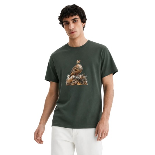 Hardstone Kınalı Keklik Baskılı %100 Pamuk T-Shirt - Haki model üzerinde görünüm