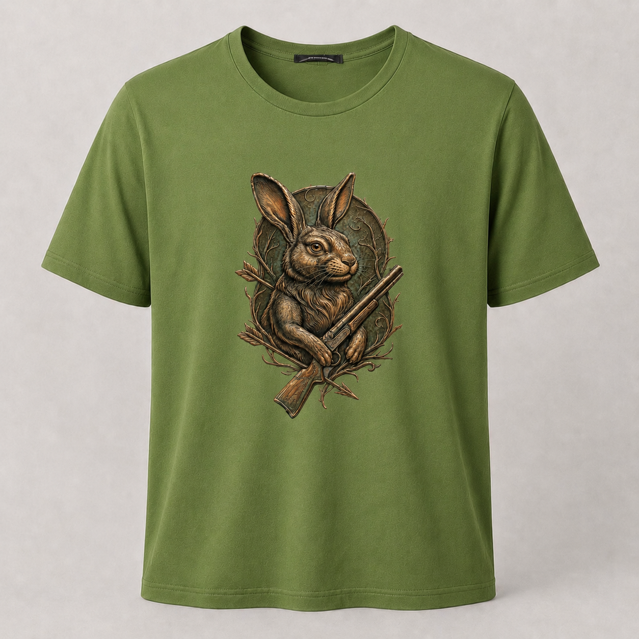 Hardstone Tüfekli Tavşan Baskılı %100 Pamuk T-Shirt