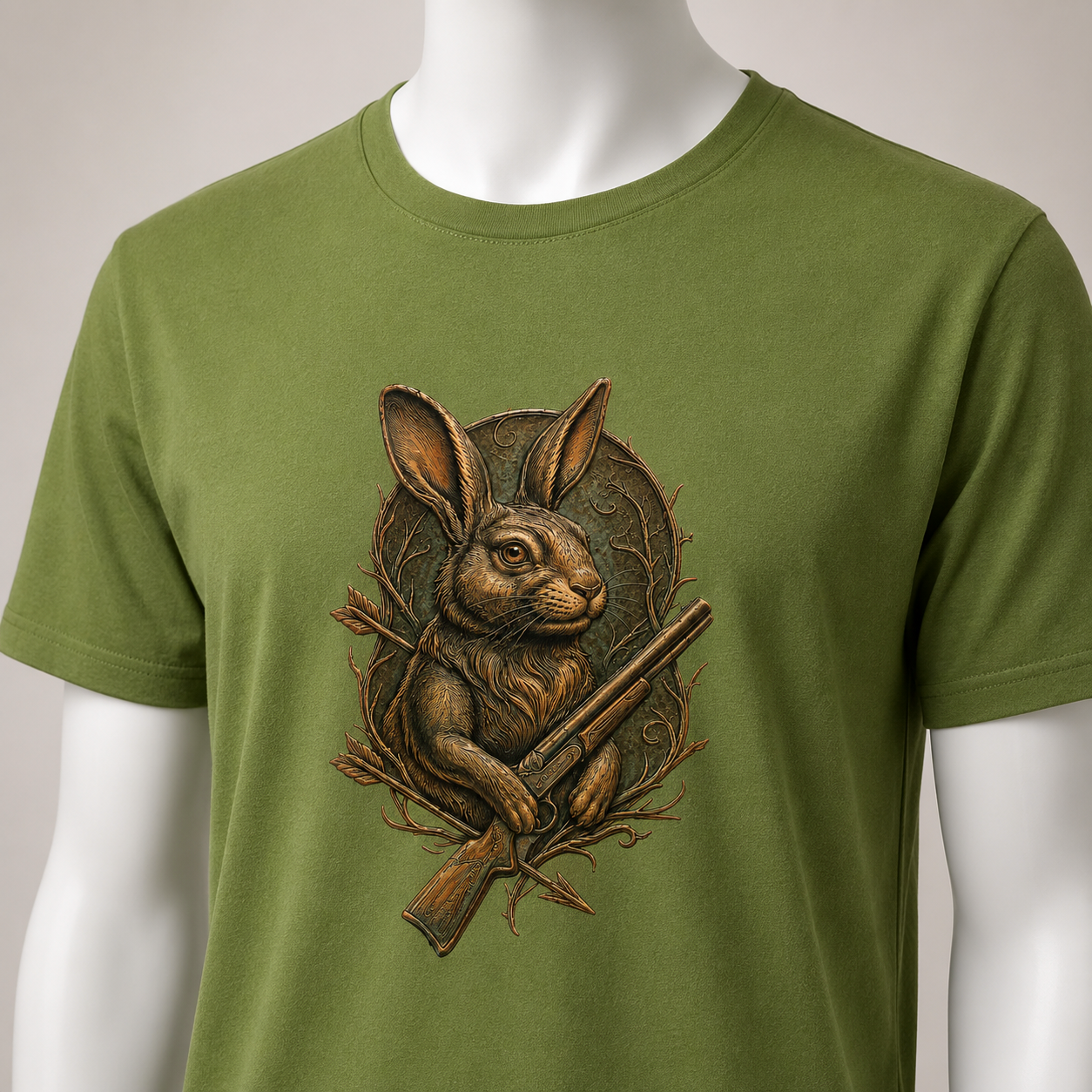 Hardstone Tüfekli Tavşan Baskılı %100 Pamuk T-Shirt