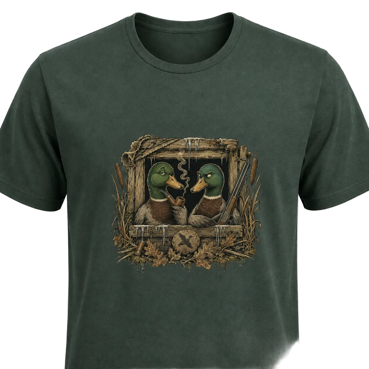 Hardstone Avcı Kulübesi Yeşilbaş Ördek Baskılı %100 Pamuklu T-Shirt baskı ve kumaş detay görseli