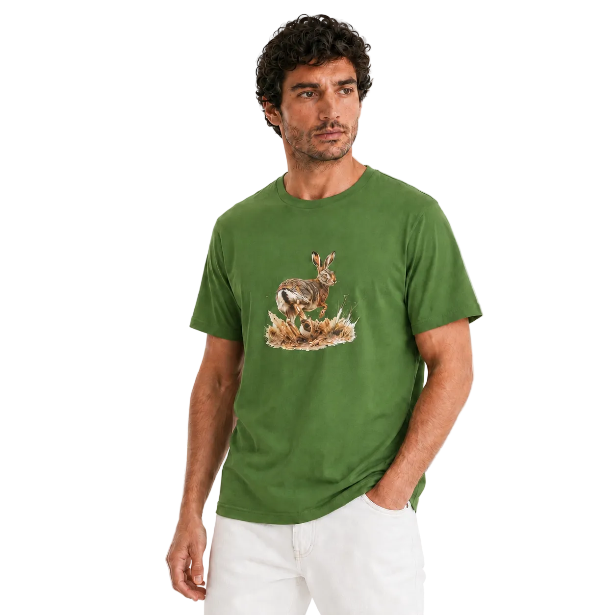 Hardstone Koşan Tavşan Baskılı %100 Pamuk T-Shirt model üzerinde görünüm