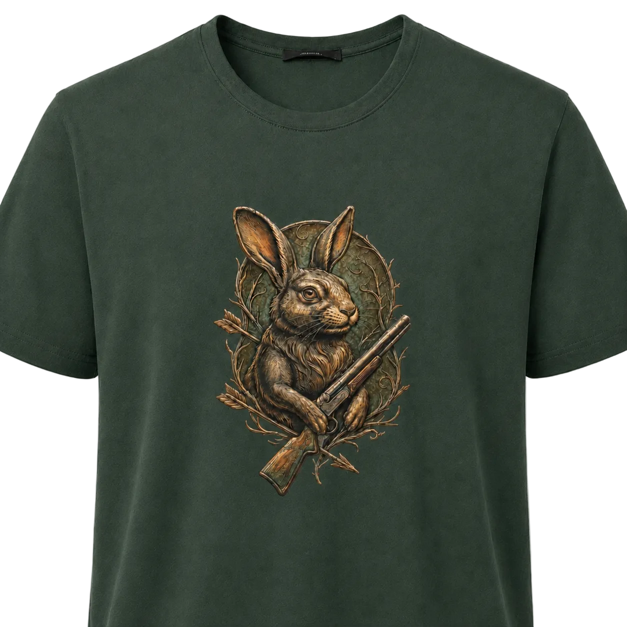 Hardstone Tüfekli Tavşan Baskılı %100 Pamuk T-Shirt baskı ve kumaş detay görseli