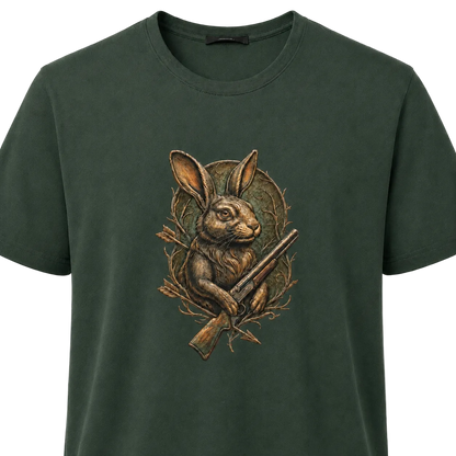 Hardstone Tüfekli Tavşan Baskılı %100 Pamuk T-Shirt baskı ve kumaş detay görseli