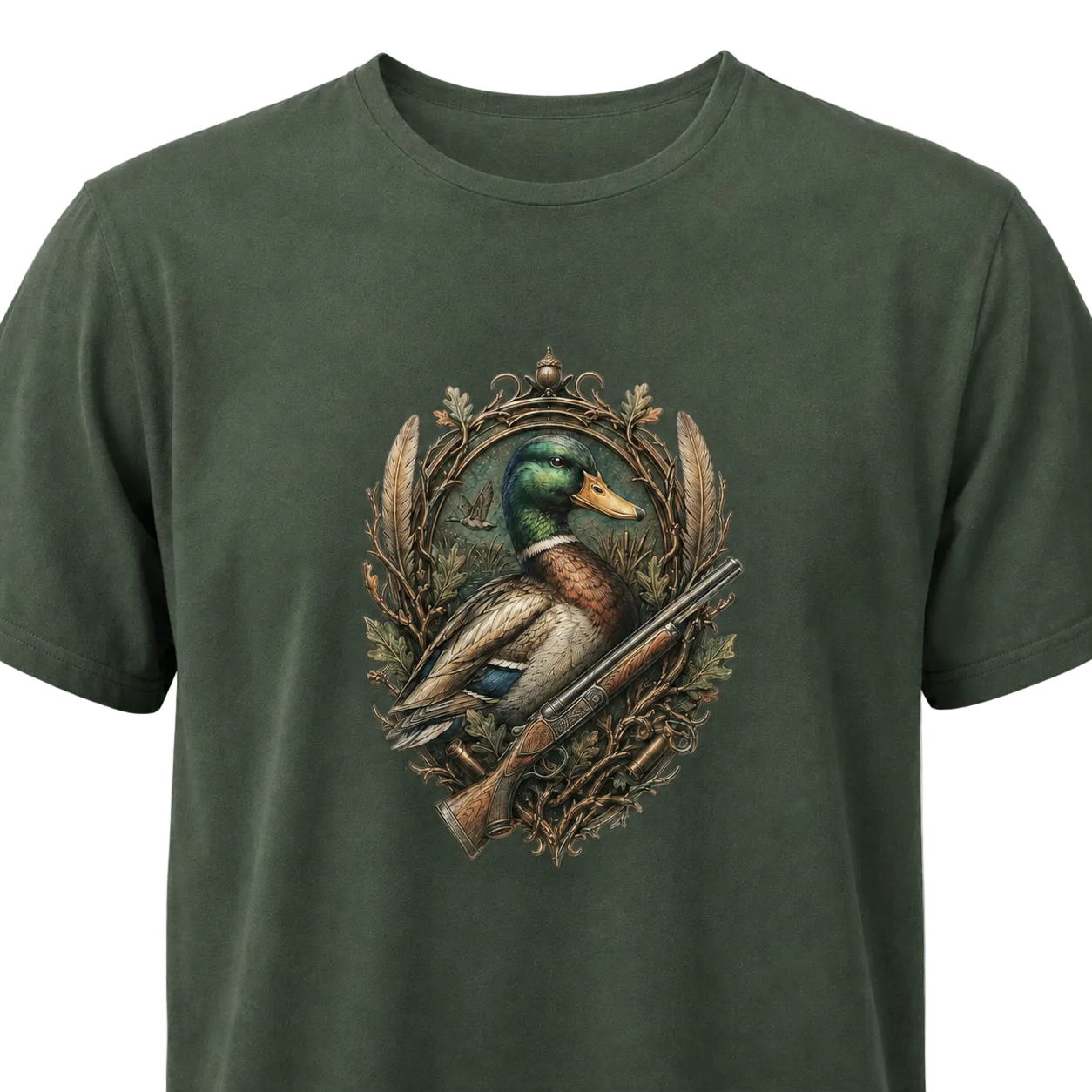 Hardstone Yeşilbaş Ördek Baskılı %100 Pamuk T-Shirt baskı ve kumaş detay görseli