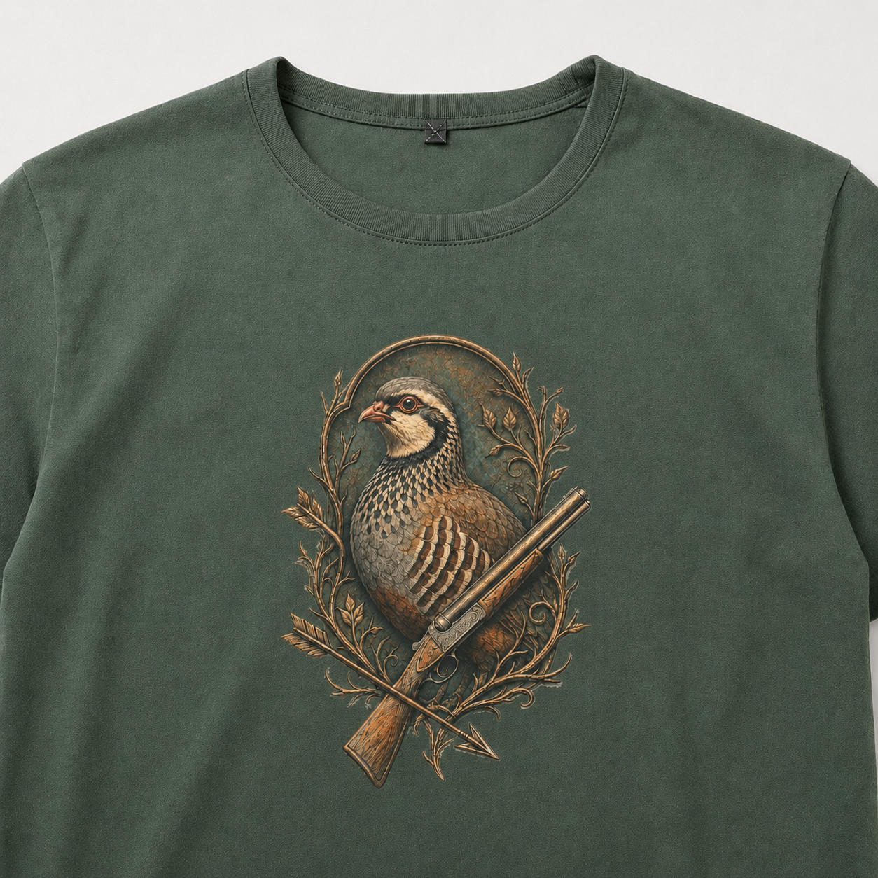 Hardstone Tüfekli Keklik Baskılı %100 Pamuk T-Shirt baskı ve kumaş detay görseli