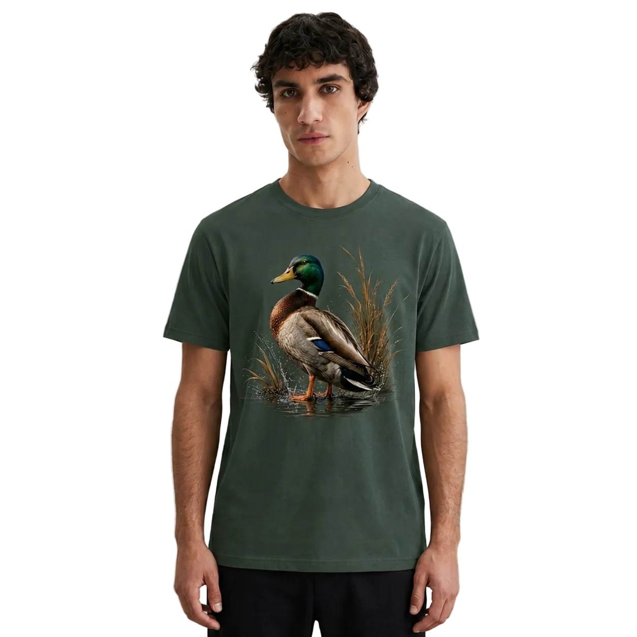 Hardstone Klasik Yeşilbaş Ördek Baskılı %100 Pamuk T-Shirt model üzerinde görünüm