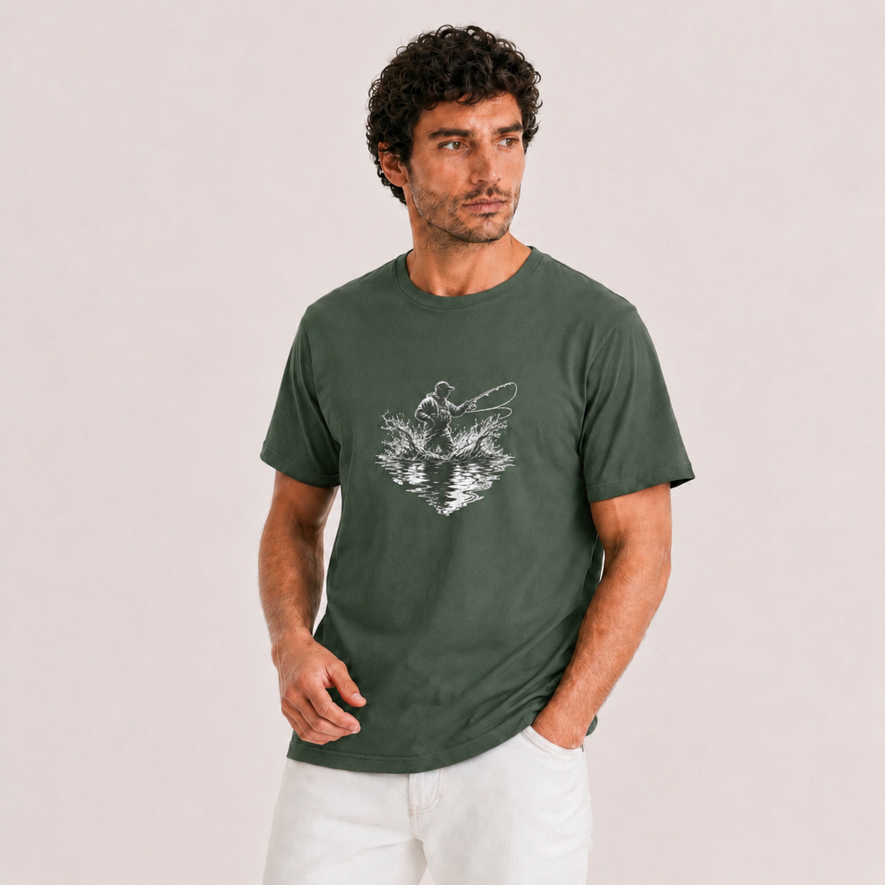 Hardstone At-Çek Balıkçı Baskılı %100 Pamuk T-Shirt