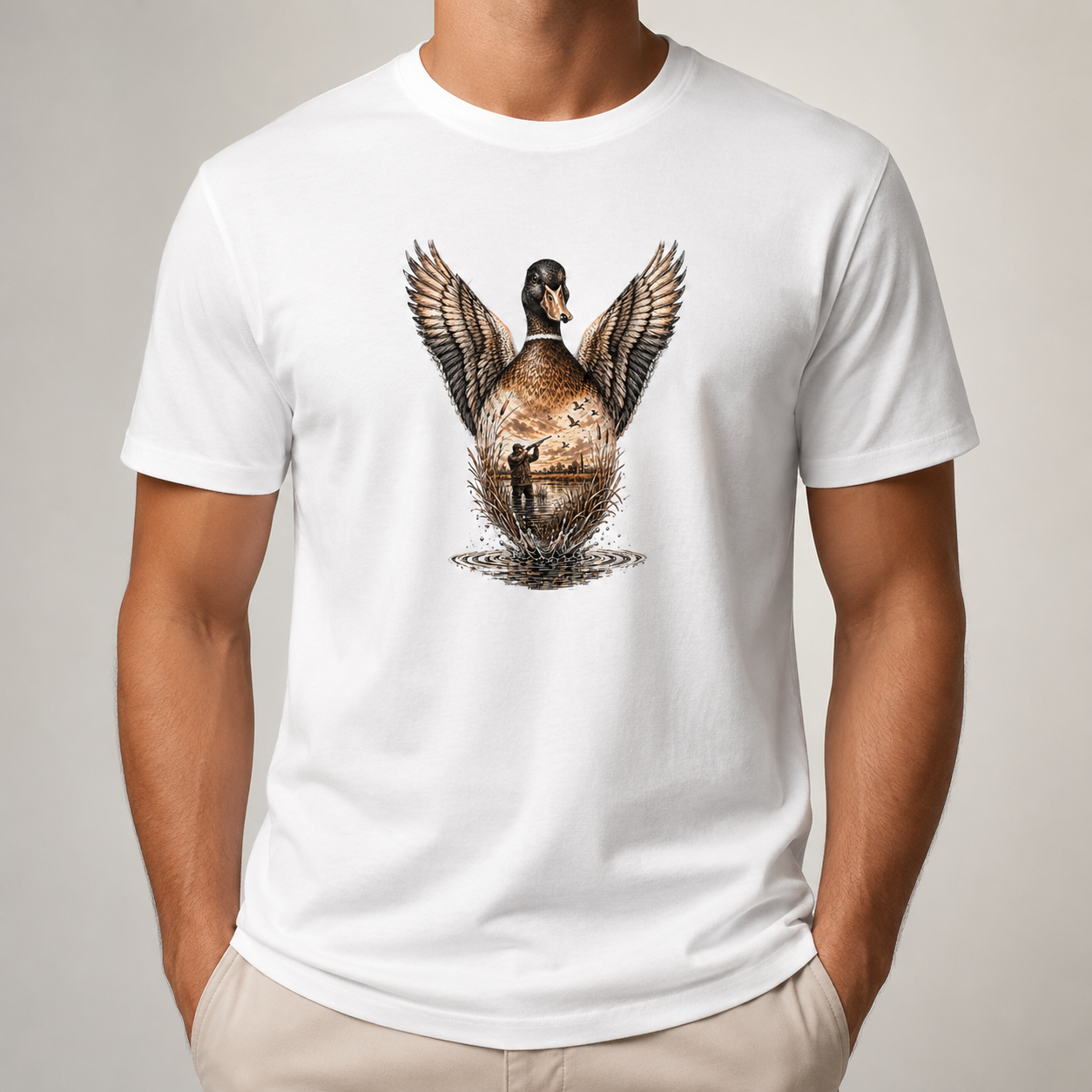 Hardstone Kanatlanan Yeşilbaş Ördek Baskılı %100 Pamuklu T-Shirt