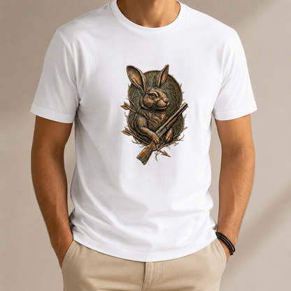 Hardstone Tüfekli Tavşan Baskılı %100 Pamuk T-Shirt