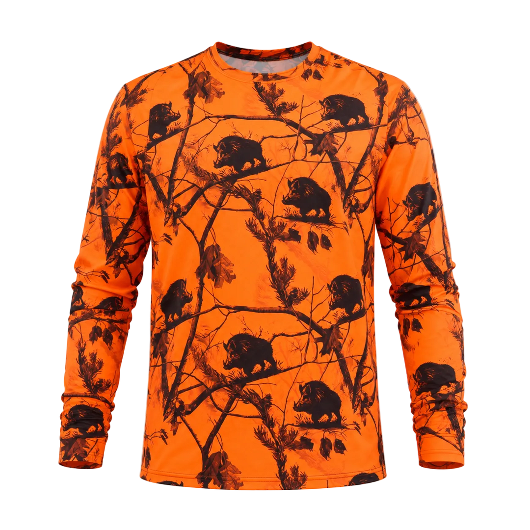 Domuz Figürlü Dal Desenli Neon Uzun Kollu T-shirt