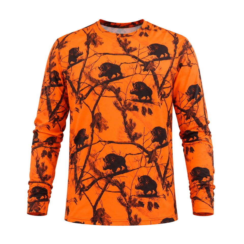 Domuz Figürlü Dal Desenli Neon Uzun Kollu T-shirt