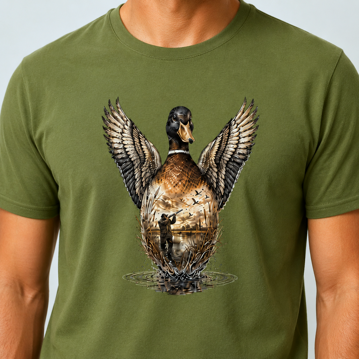 Hardstone Kanatlanan Yeşilbaş Ördek Baskılı %100 Pamuklu T-Shirt