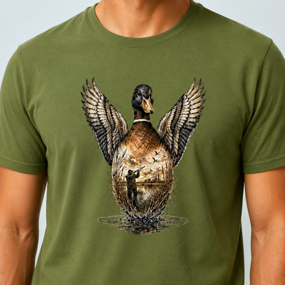 Hardstone Kanatlanan Yeşilbaş Ördek Baskılı %100 Pamuklu T-Shirt