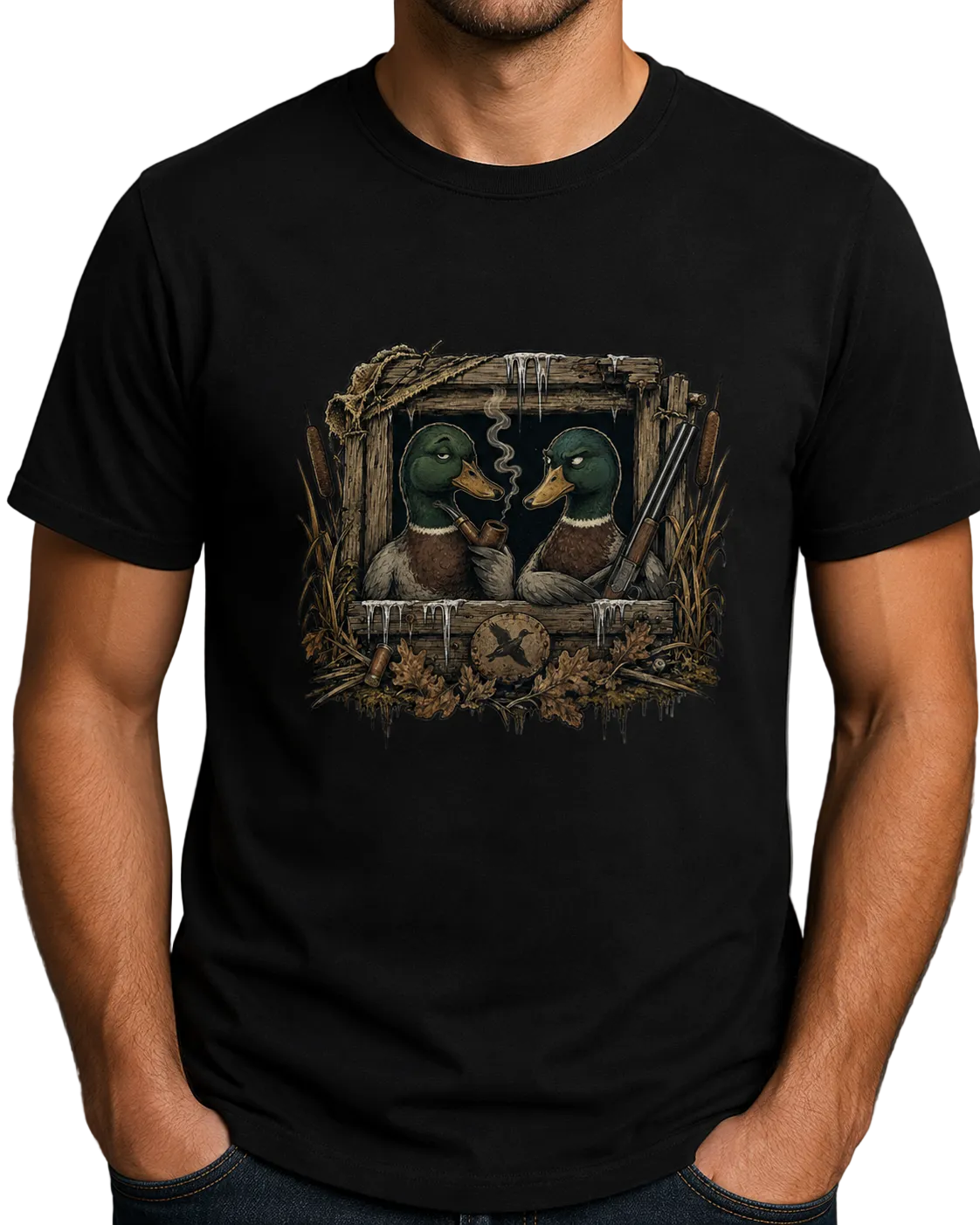 Hardstone Avcı Kulübesi Yeşilbaş Ördek Baskılı %100 Pamuklu T-Shirt