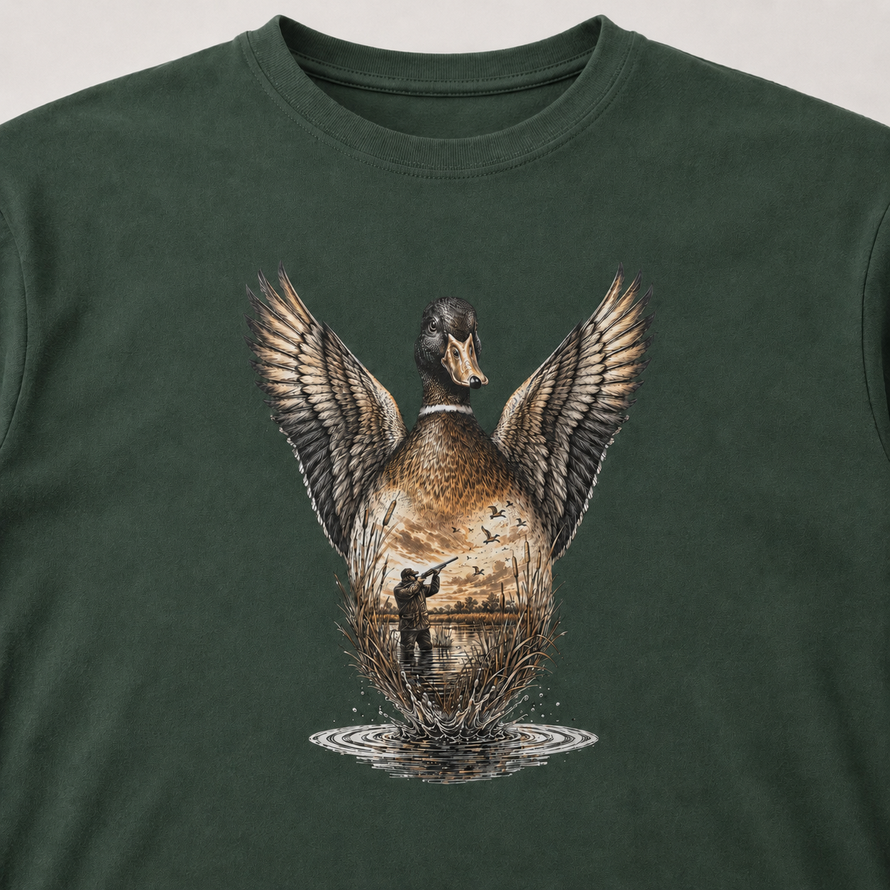 Hardstone Kanatlanan Yeşilbaş Ördek Baskılı %100 Pamuklu T-Shirt baskı ve kumaş detay görseli