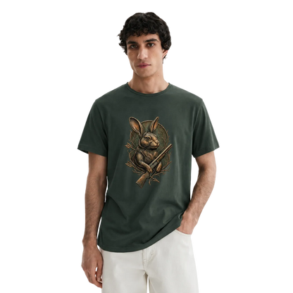 Hardstone Tüfekli Tavşan Baskılı %100 Pamuk T-Shirt model üzerinde görünüm