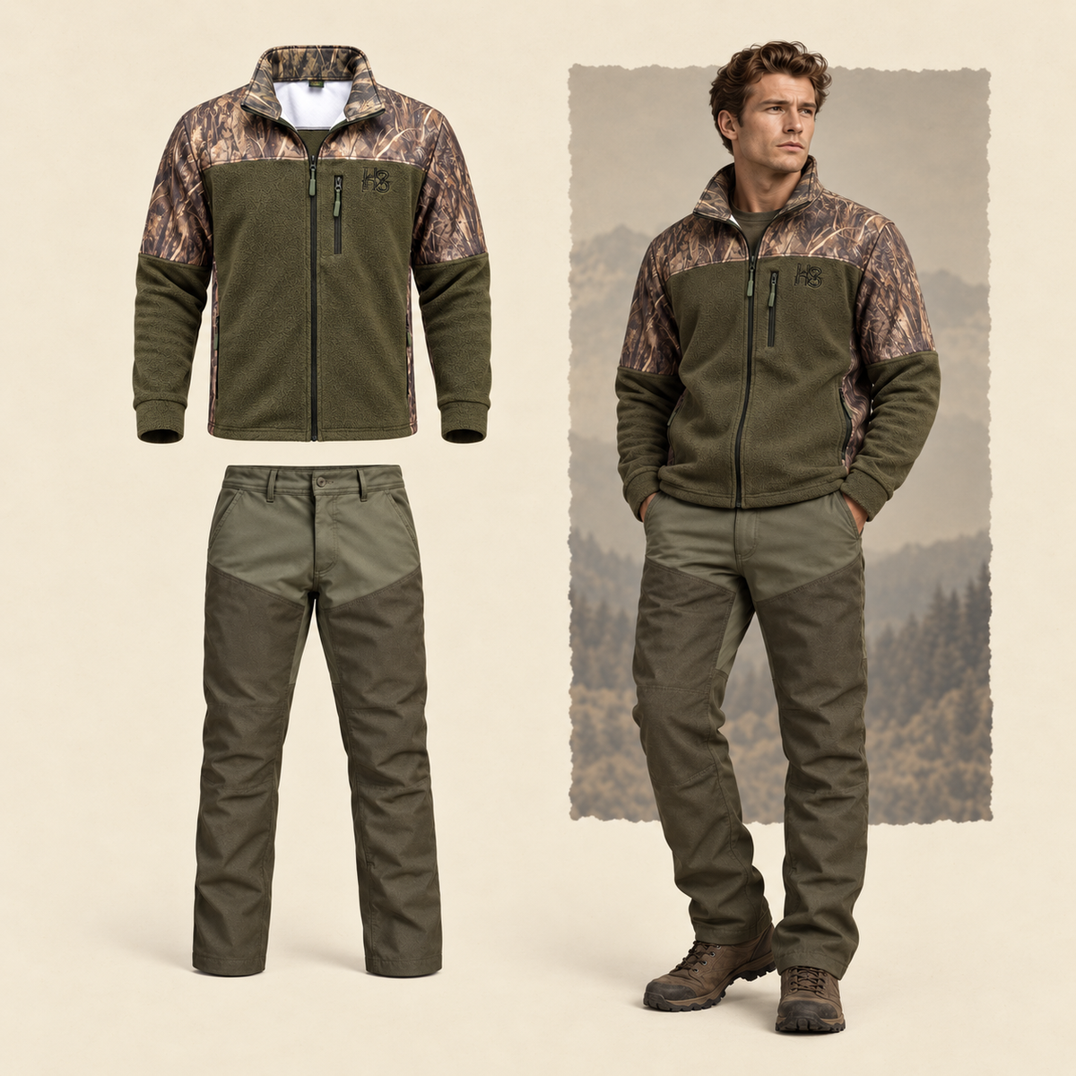 Haki Saz Polar ve Gabardin Oxford Pantolon Kombini