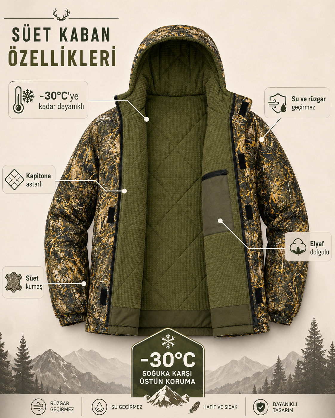 Hardstone Koyu Saz Desen Süet Kaban özellikler ve iç astar