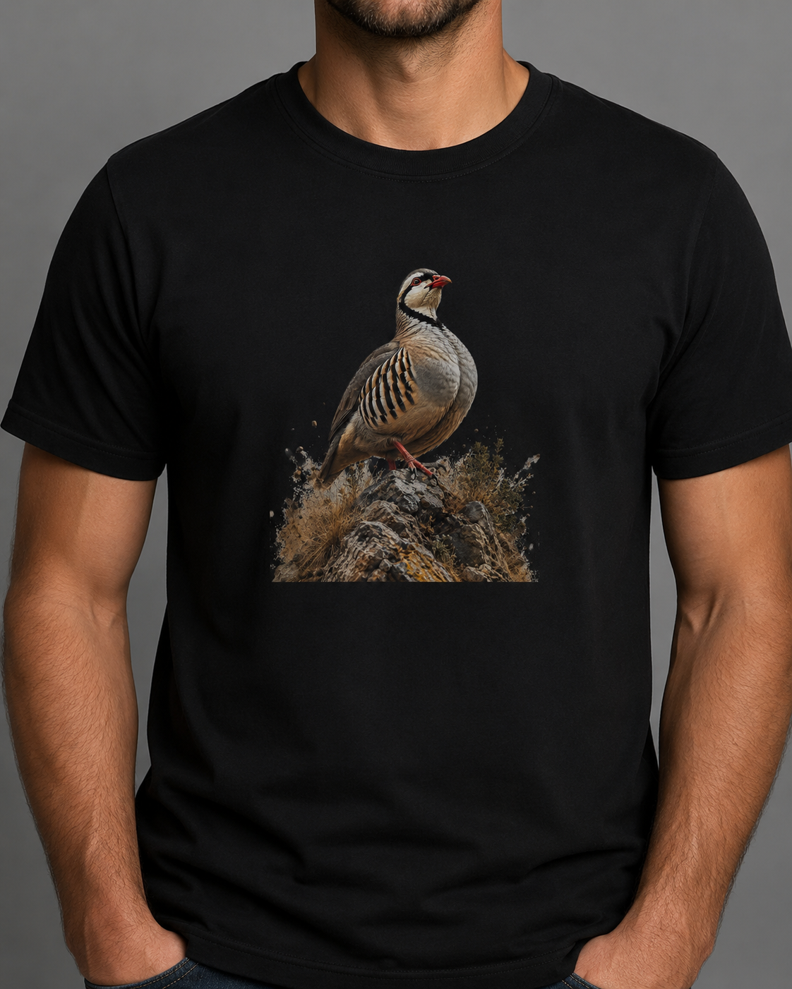 Hardstone Kınalı Keklik Baskılı %100 Pamuk T-Shirt siyah model görseli