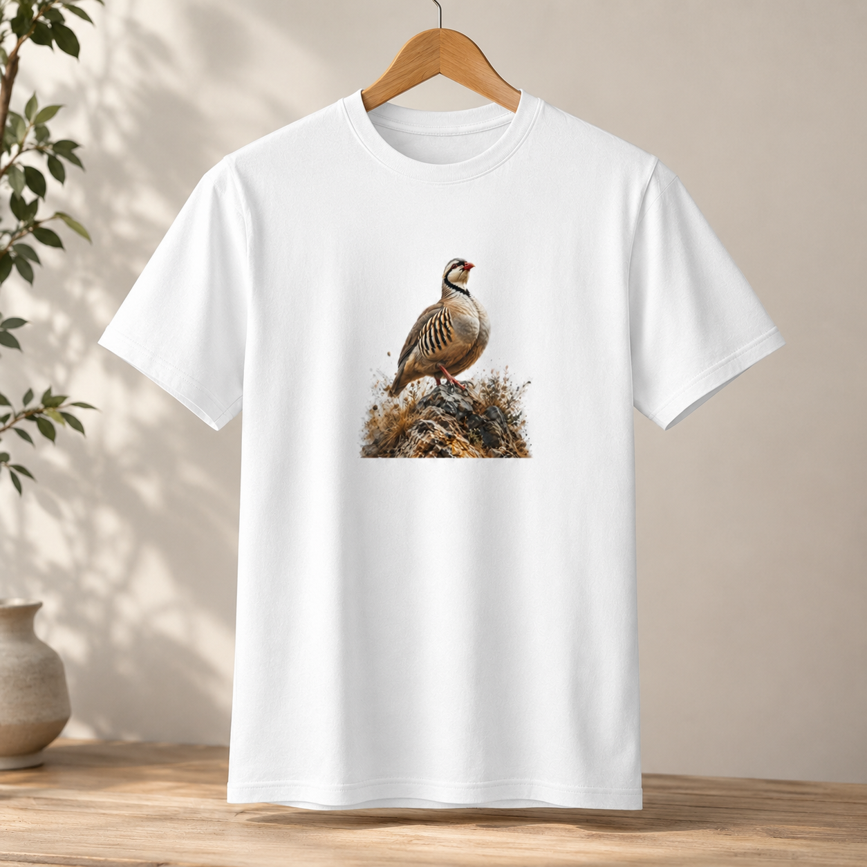 Hardstone Kınalı Keklik Baskılı %100 Pamuk T-Shirt beyaz askılı görseli