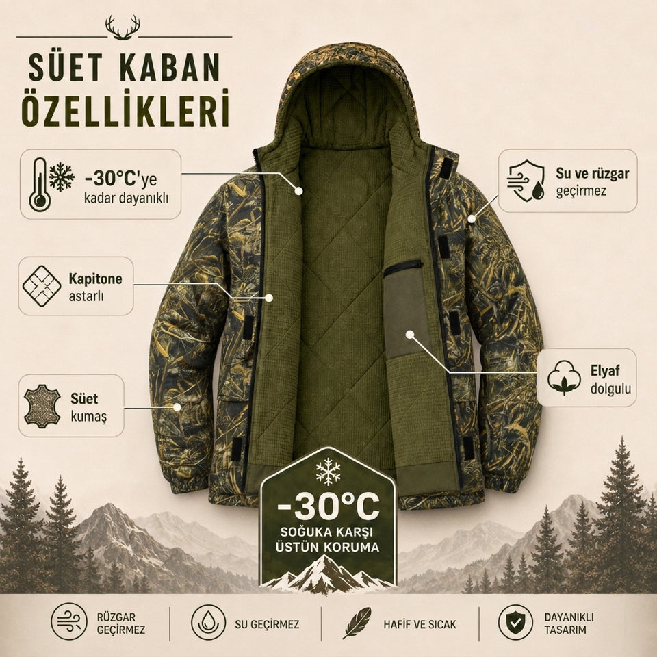 Süet Soğuk İklim Takımı - Koyu Saz Desen