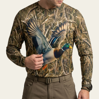 Ördek-Saz Desen Uzun Kollu T-shirt